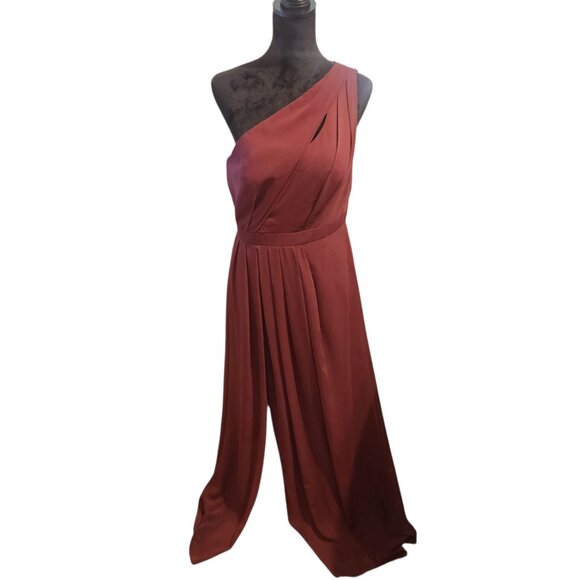 David's Bridal Burgundy/Deep Purple One Shoulder Dress With Split Size 12 - Picture 3 of 12